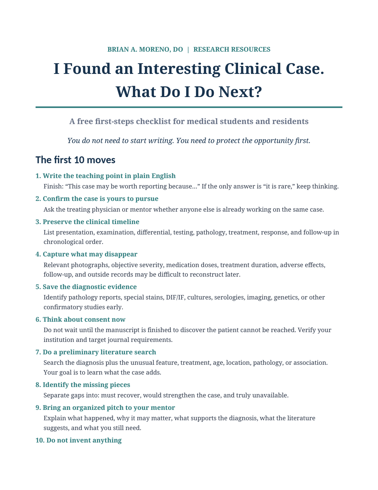 Free case report first steps checklist cover